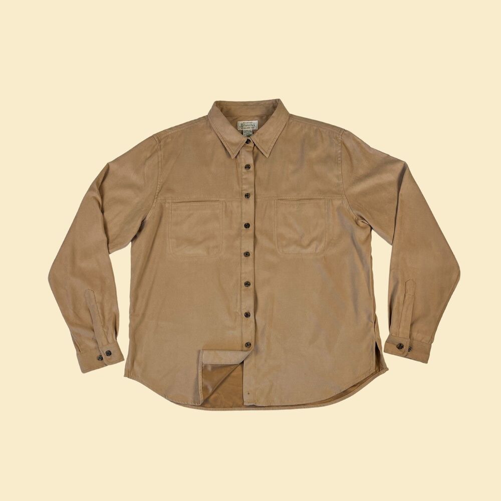 Vintage 90s brown XL womens faux-suede/velour brown shirt by St. John's Bay